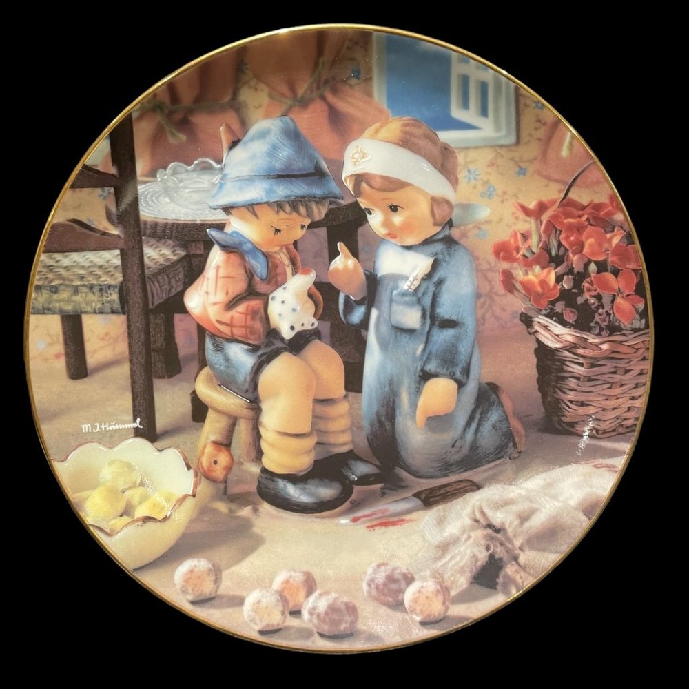 Vintage MJ Hummel Collector Plate with Gold Rim "Tender Loving Care"
